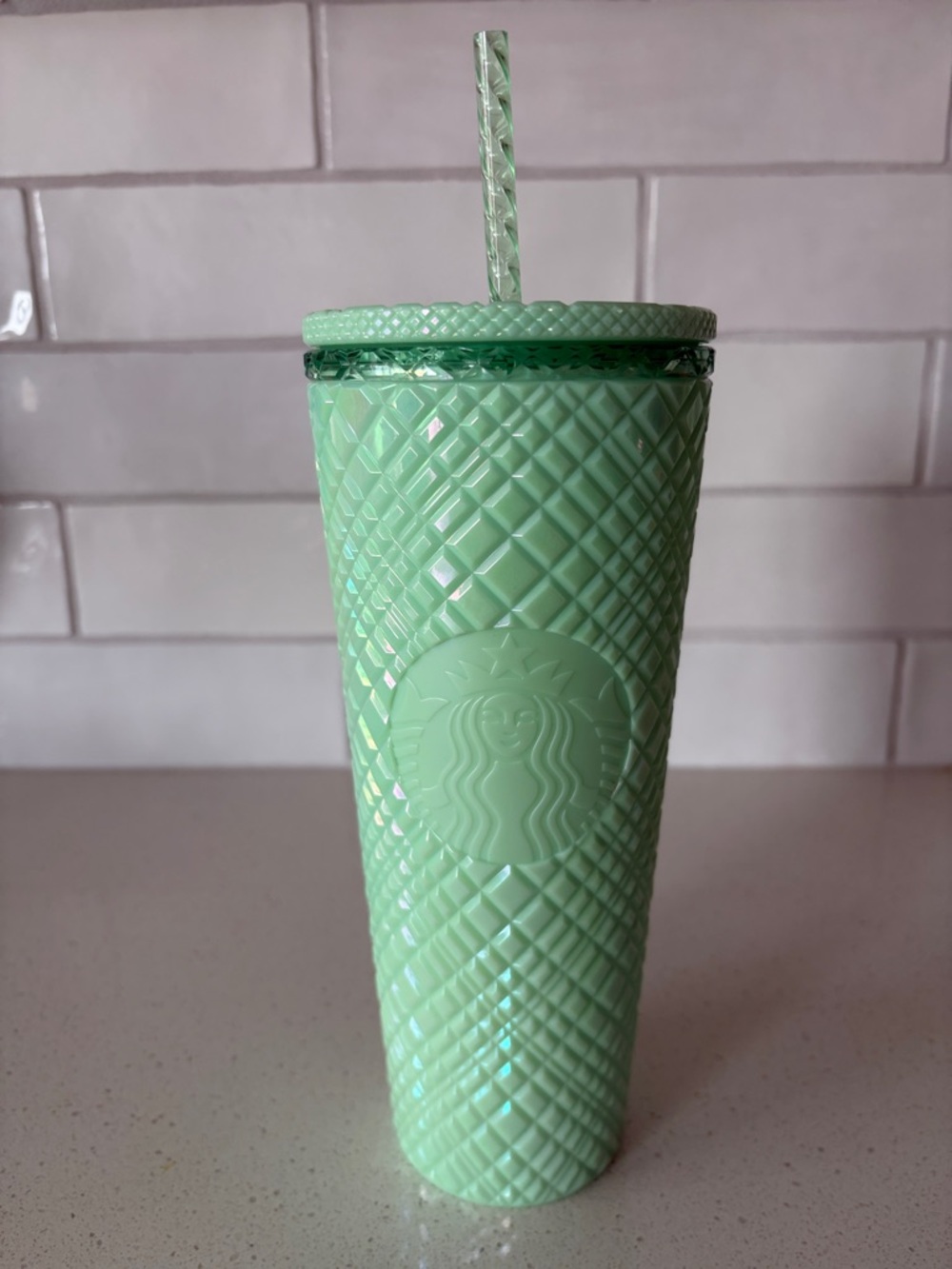 Starbucks Light Mint Green Textured Cold Cup with Straw